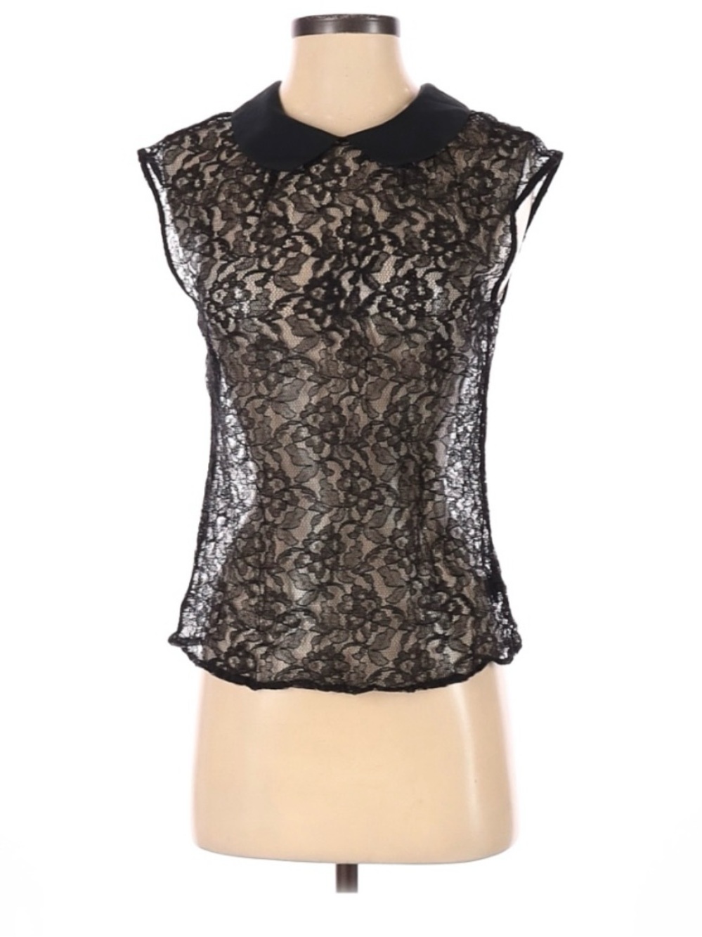Express Black Lace Sleeveless Top with Peter Pan Collar